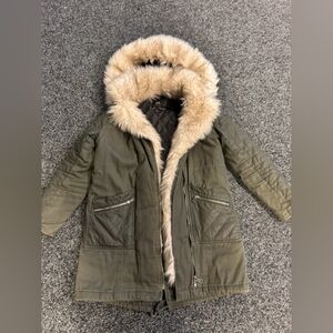 Olive Green Parka with Faux Fur Trim